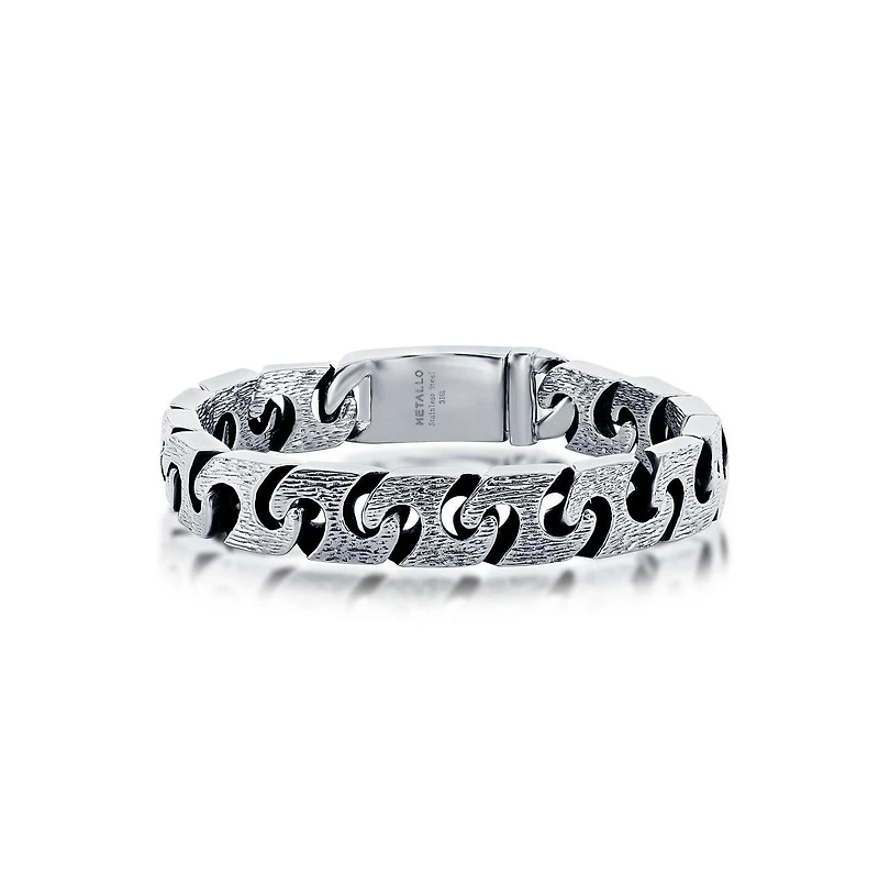 Metallo Mens Stainless Steel Textured Linked Bracelet