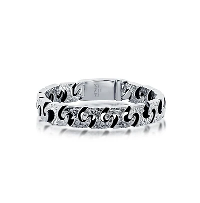 Metallo Mens Stainless Steel Textured Linked Bracelet