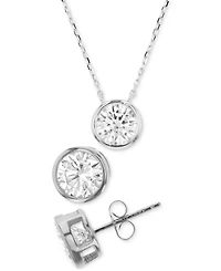 2-Pc. Set Cubic Zirconia Bezel Solitaire Pendant Necklace & Matching Stud Earrings
