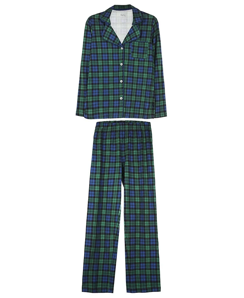 MeMoi Women's Plaid Notch Collar Cotton Blend Pajama Set