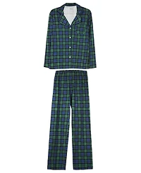 MeMoi Women's Plaid Notch Collar Cotton Blend Pajama Set
