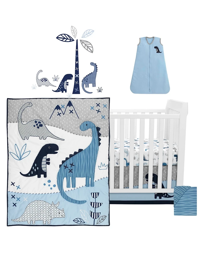 Lambs & Ivy Baby Dino Blue/White Dinosaur Nursery 6-Piece Crib Bedding Set