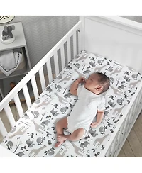 Lambs & Ivy Baby Jungle Animals White/Gray/Taupe Cotton Fitted Crib Sheet