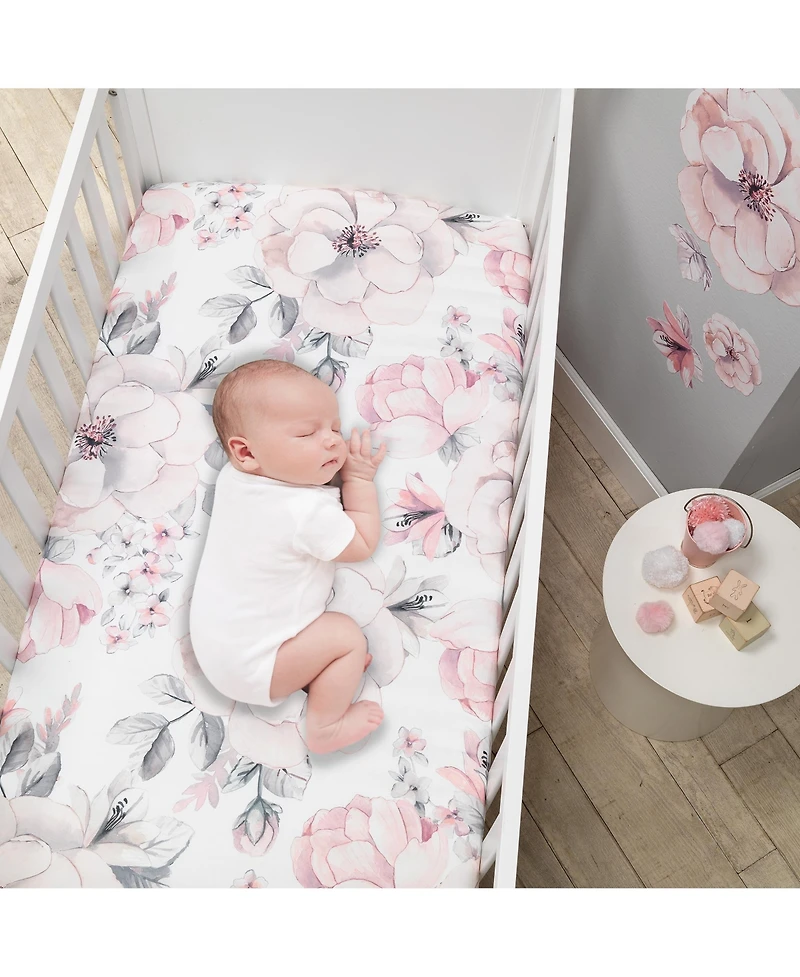 Lambs & Ivy Signature Botanical Baby Watercolor Floral Cotton Crib Sheet- White