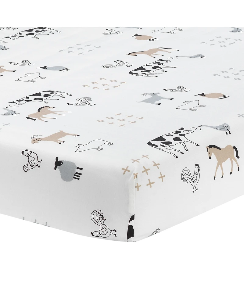 Lambs & Ivy Baby Farm Animals 100% Cotton Fitted Crib Sheet - White