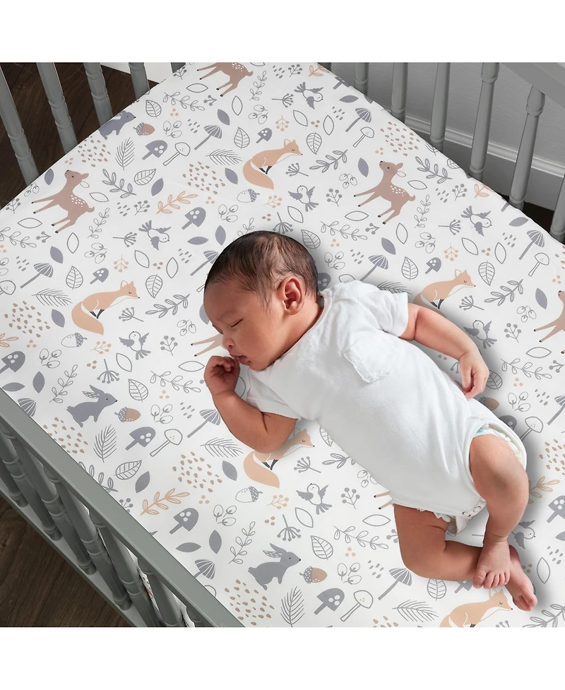 Bedtime Originals Deer Park White/Gray Woodland Animals Baby Fitted Crib Sheet