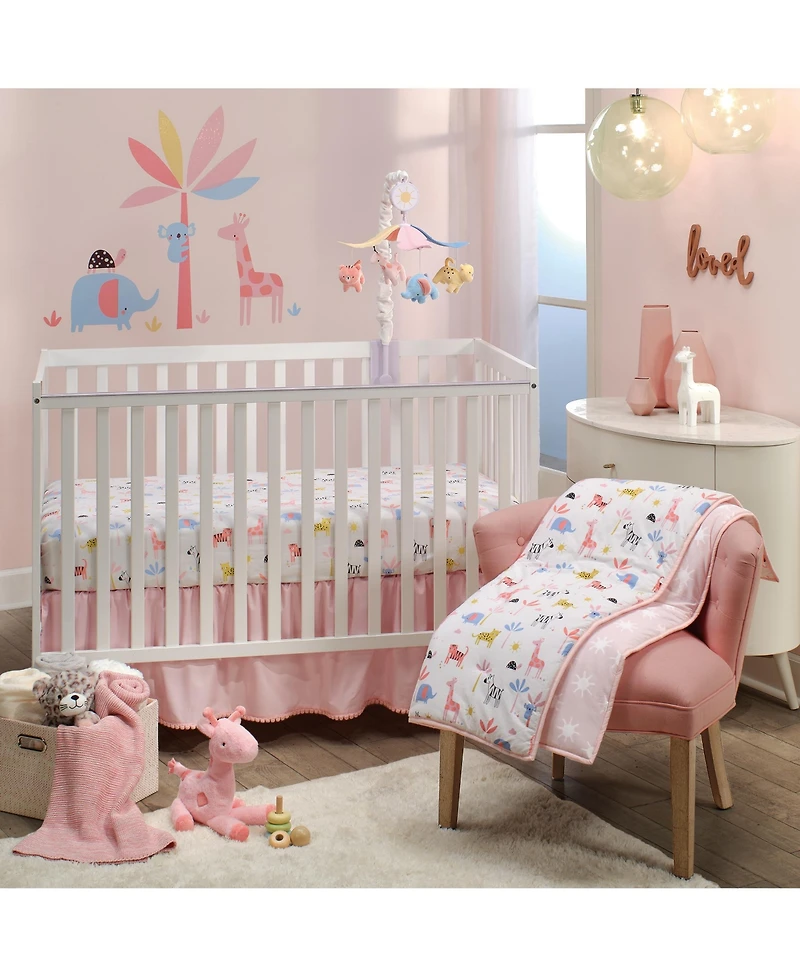 Lambs & Ivy Snuggle Jungle Pastel Safari Cotton Jersey 3-Piece Crib Bedding Set
