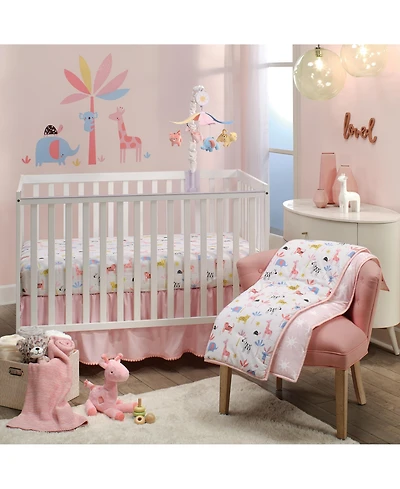 Lambs & Ivy Snuggle Jungle Pastel Safari Cotton Jersey 3-Piece Crib Bedding Set