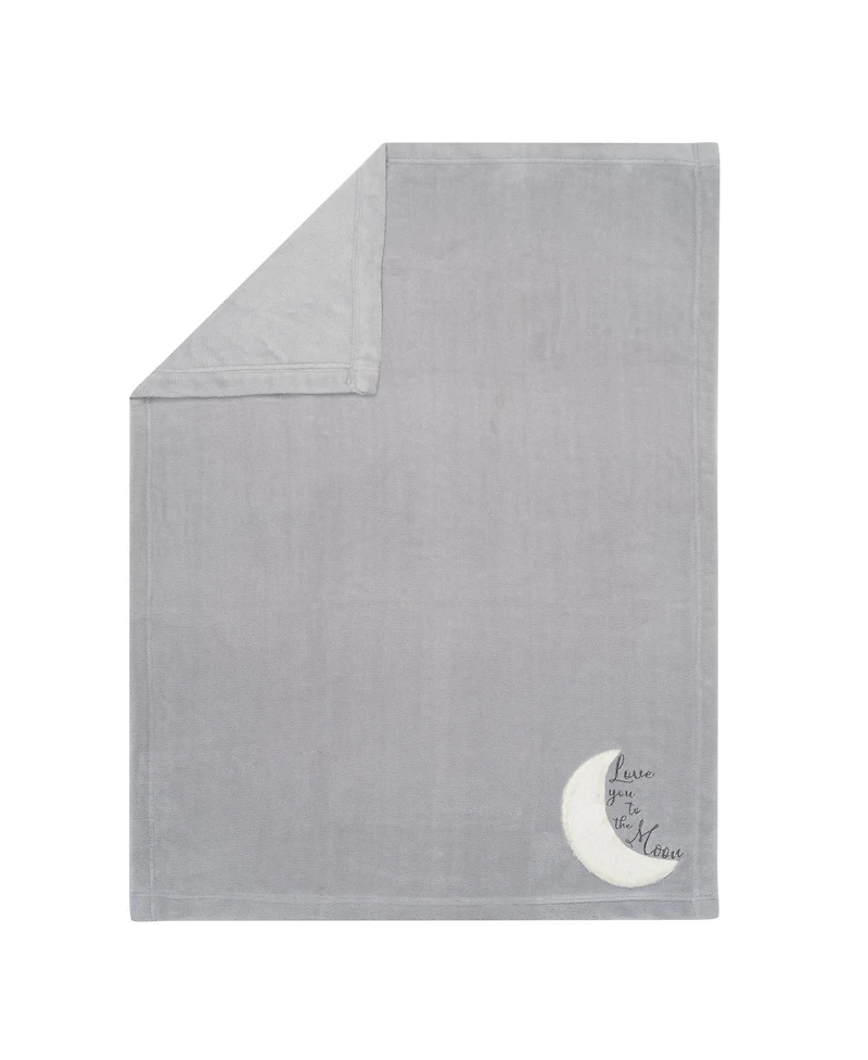 Lambs & Ivy Goodnight Moon Gray Appliqued and Embroidered Fleece Baby Blanket