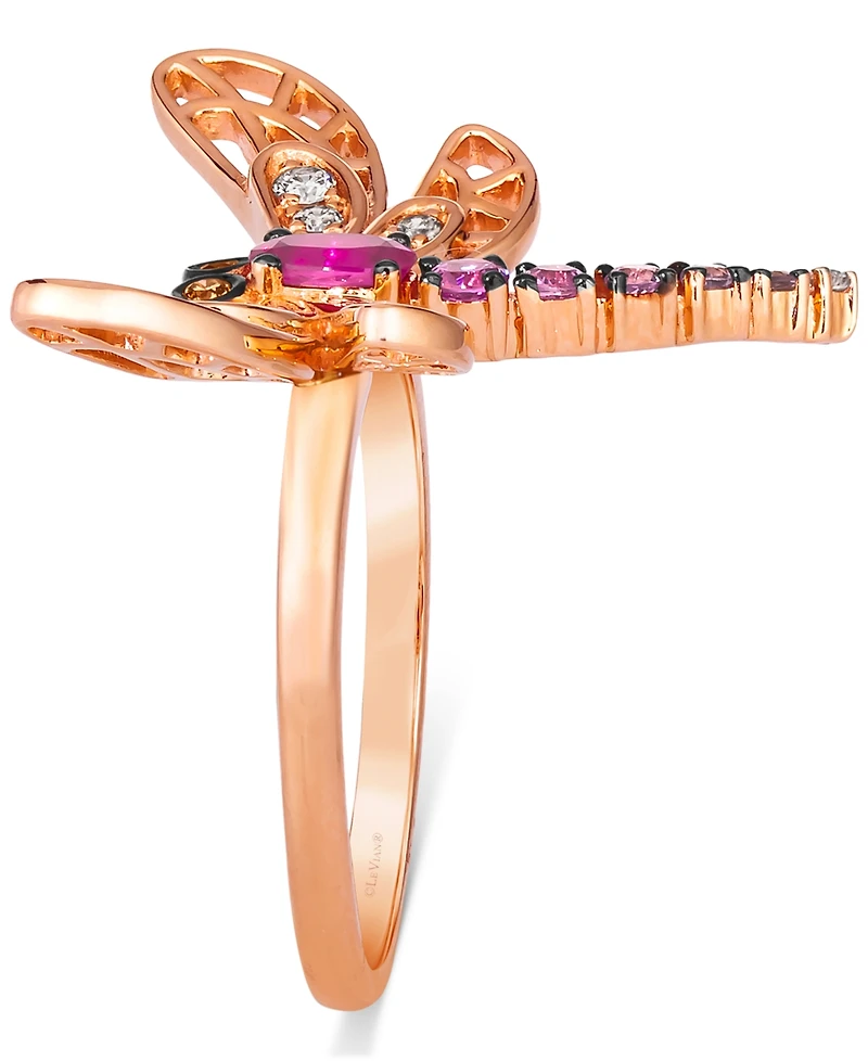 Le Vian Multi-Gemstone (3/8 ct. t.w.) & Diamond (1/6 ct. t.w.) Dragonfly Ring in 14k Rose Gold