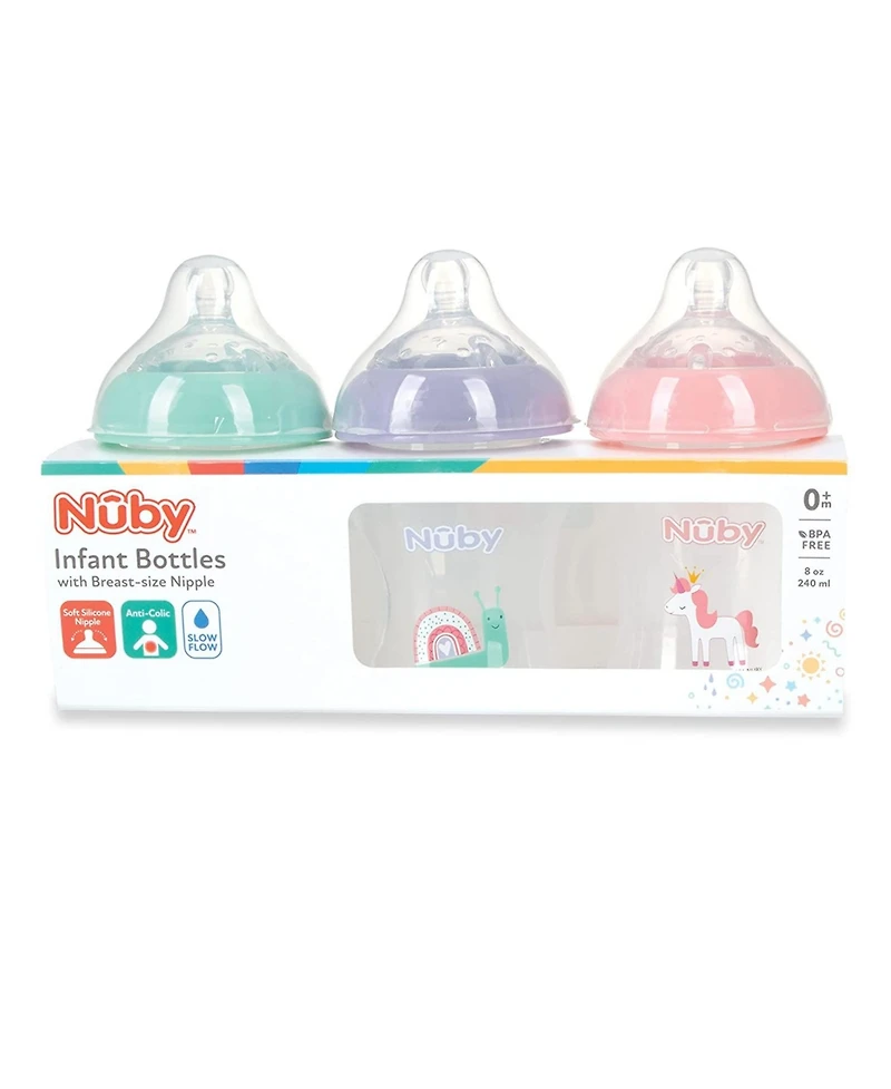 Nuby Baby Baby Bottles with Slow Flow Nipple, 3 Pack