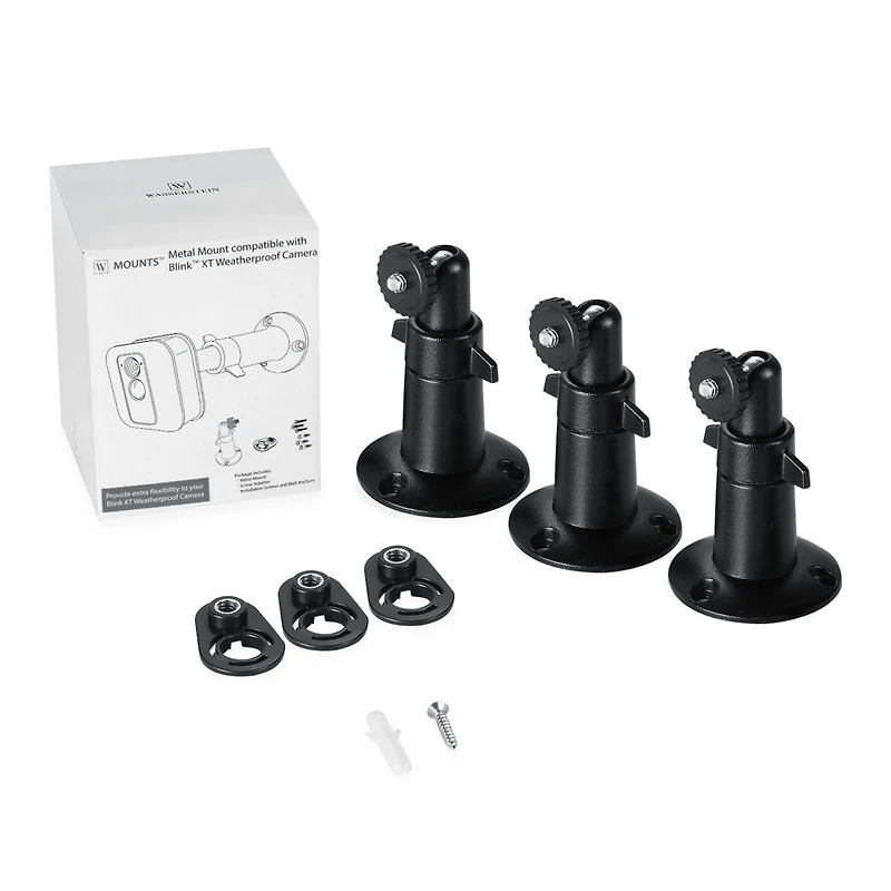 Wasserstein Metal Wall Mount for Blink Outdoor, XT2 Outdoor & Indoor Camera - Adjustable Indoor/Outdoor Security Metal Wall Mount (3 Pack, Black)