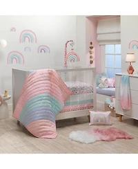 Lambs & Ivy Watercolor Pastel Pink/Mint Rainbow 5-Piece Baby Crib Bedding Set