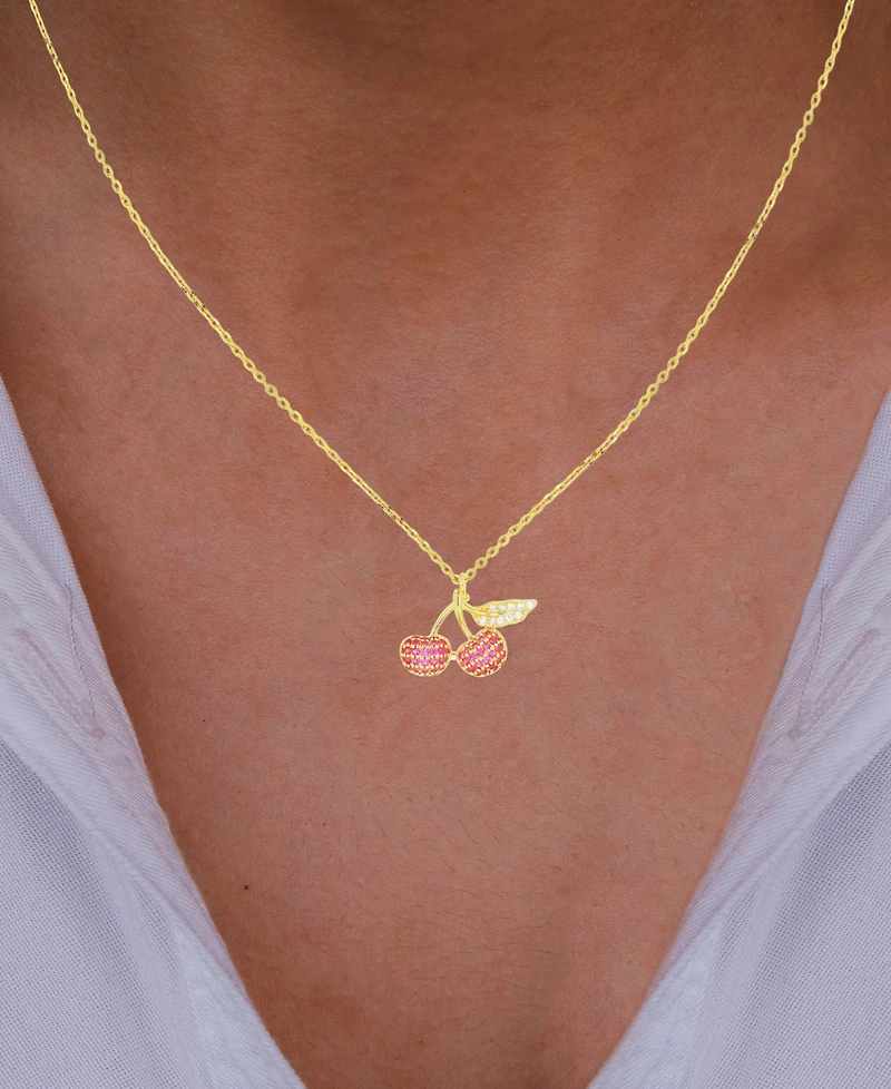 Macy's Cubic Zirconia Cherries Necklace (7/8 ct. t.w.) in 14k Gold Over Sterling Silver