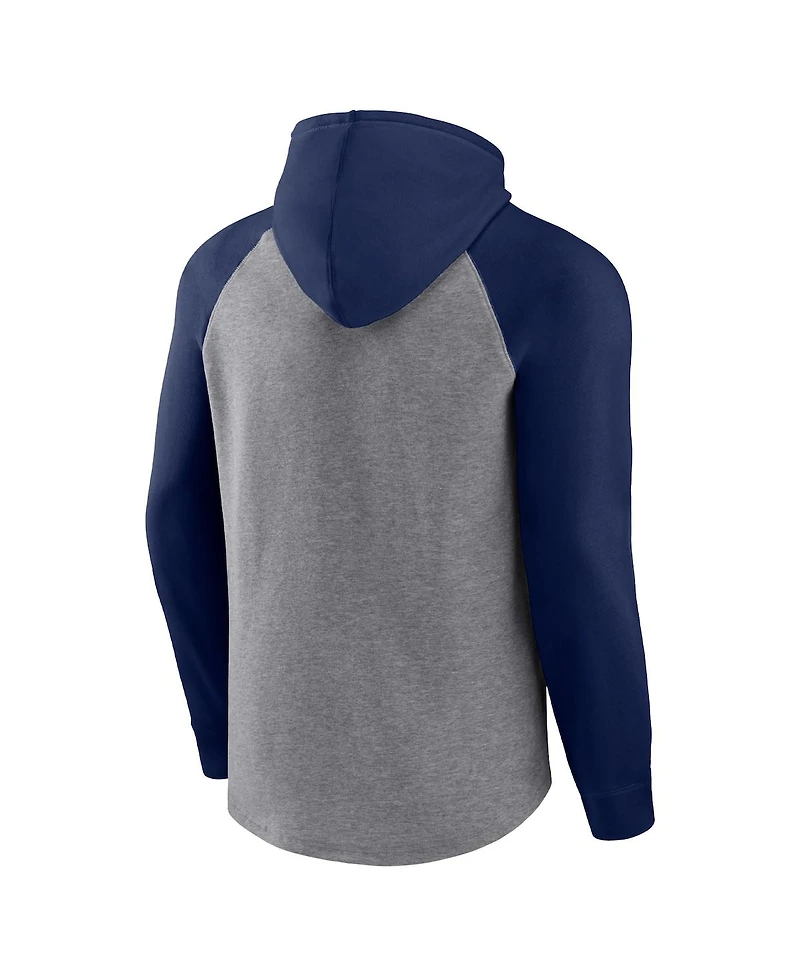 Men's Fanatics Heathered Gray, Navy New England Patriots By Design Raglan Pullover Hoodie