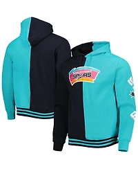Men's Mitchell & Ness Black, Teal San Antonio Spurs Hardwood Classics Split Pullover Hoodie