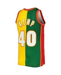 Men's Mitchell & Ness Shawn Kemp Green, Gold Seattle SuperSonics Hardwood Classics 1995-96 Split Swingman Jersey