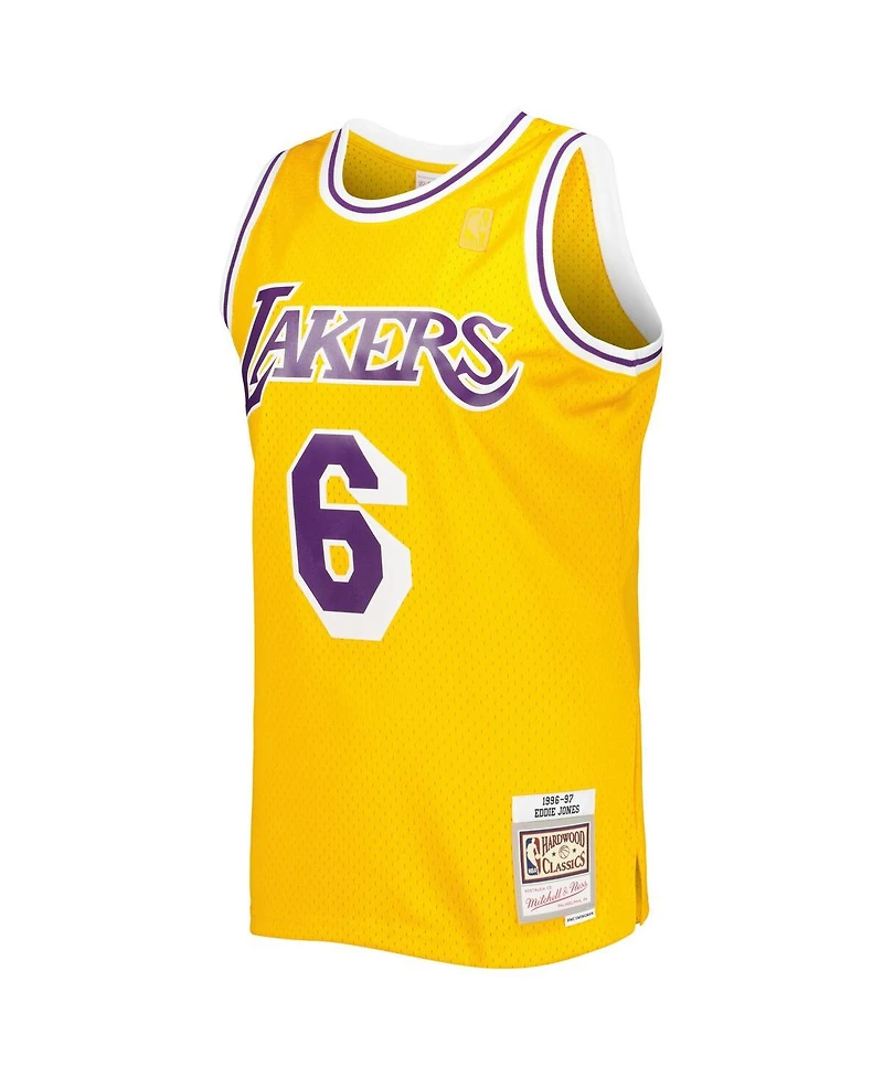 Men's Mitchell & Ness Eddie Jones Gold Los Angeles Lakers 1996-97 Hardwood Classics Swingman Jersey