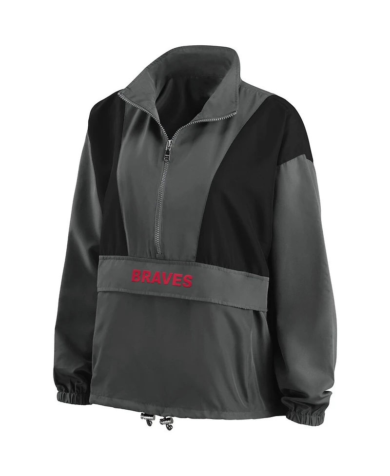 Women's Wear by Erin Andrews Charcoal Atlanta Braves Packable Half-Zip Jacket