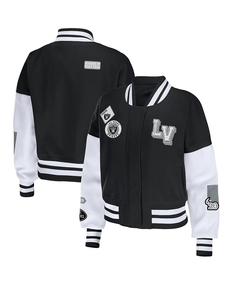 Women's Wear by Erin Andrews Black, White Las Vegas Raiders Full-Zip Varsity Jacket