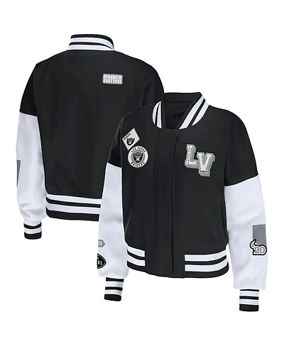 Women's Wear by Erin Andrews Black, White Las Vegas Raiders Full-Zip Varsity Jacket