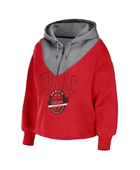 Women's Wear by Erin Andrews Red Chicago Bulls Pieced Quarter-Zip Hoodie Jacket