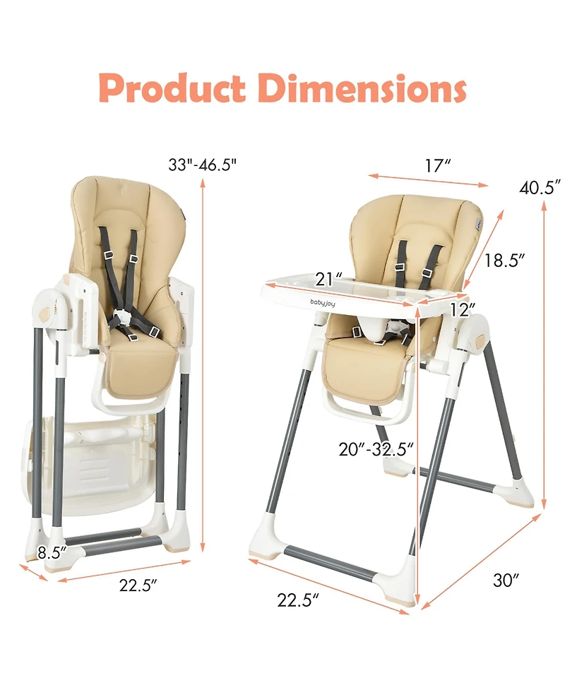 Costway Baby Foldable High Chair w/ Double Removable Trays