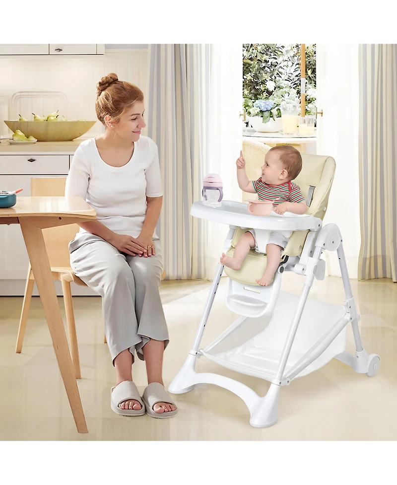 Costway Baby Convertible Folding Adjustable High Chair withWheel Tray Storage Basket
