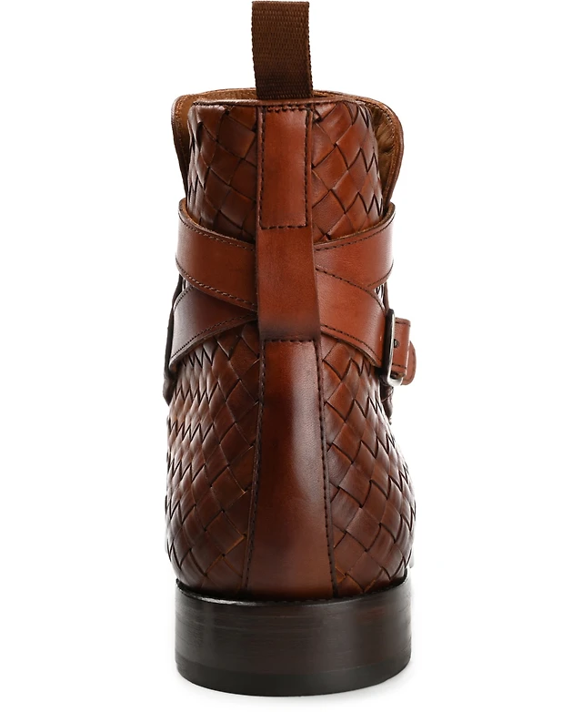 Taft Brown Woven Leather Chelsea Boots with Buckle NEW Taft Men main image 2
