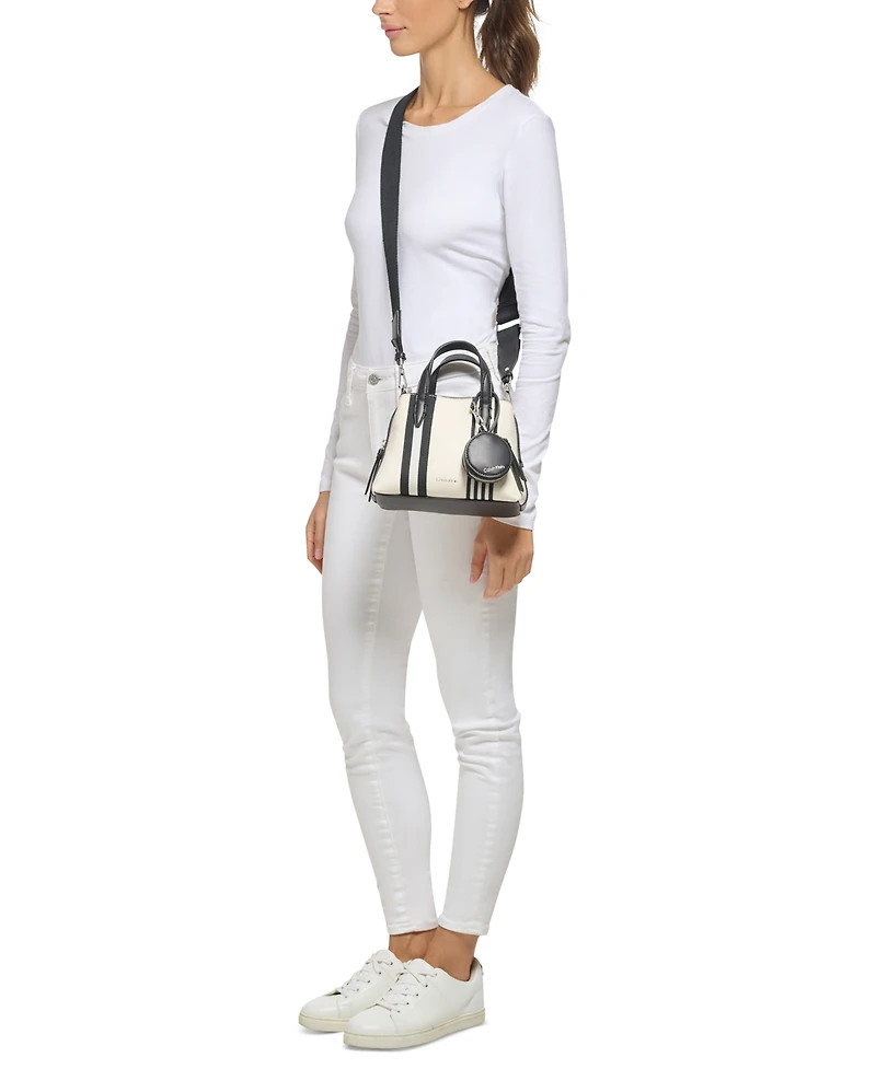 Calvin Klein Millie Triple Compartment Striped Crossbody with Coin Pouch