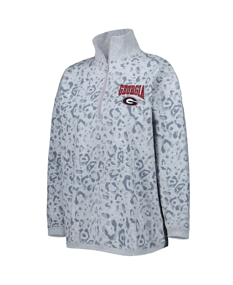 Women's Gameday Couture Heather Gray Georgia Bulldogs Leopard Quarter-Zip Sweatshirt