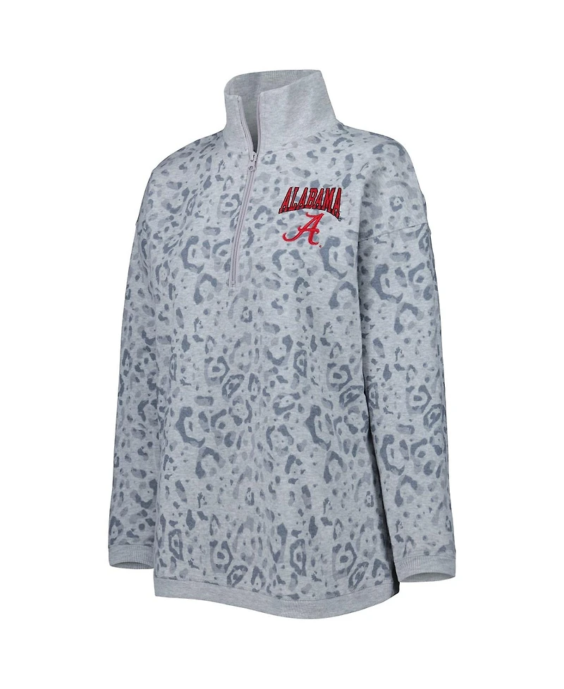 Women's Gameday Couture Heather Gray Alabama Crimson Tide Leopard Quarter-Zip Sweatshirt