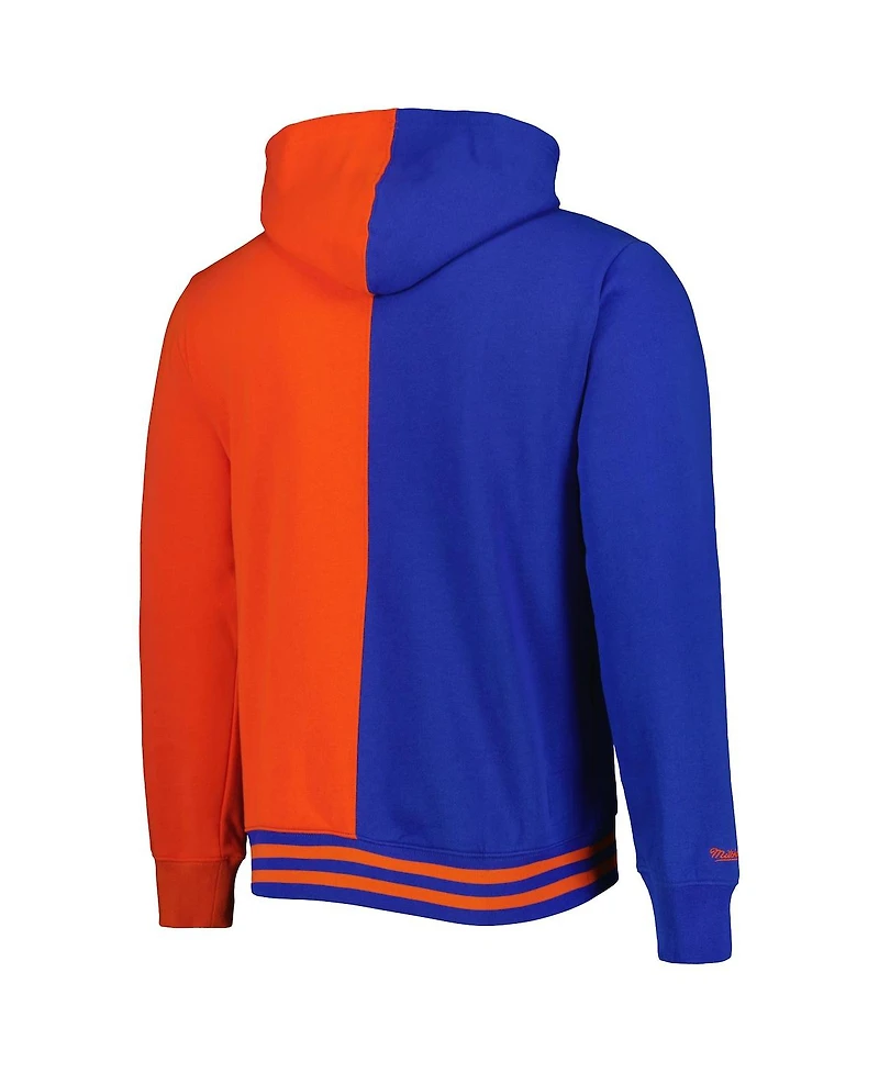 Men's Mitchell & Ness Blue, Orange New York Knicks Hardwood Classics Split Pullover Hoodie