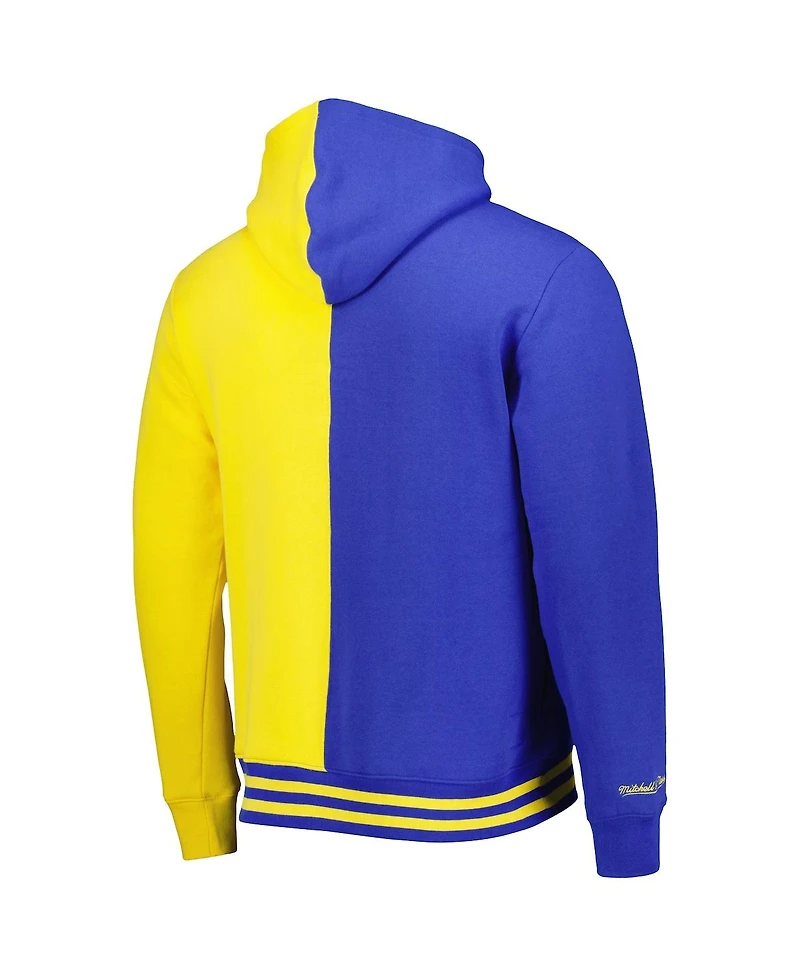 Men's Mitchell & Ness Royal, Gold Golden State Warriors Hardwood Classics Split Pullover Hoodie
