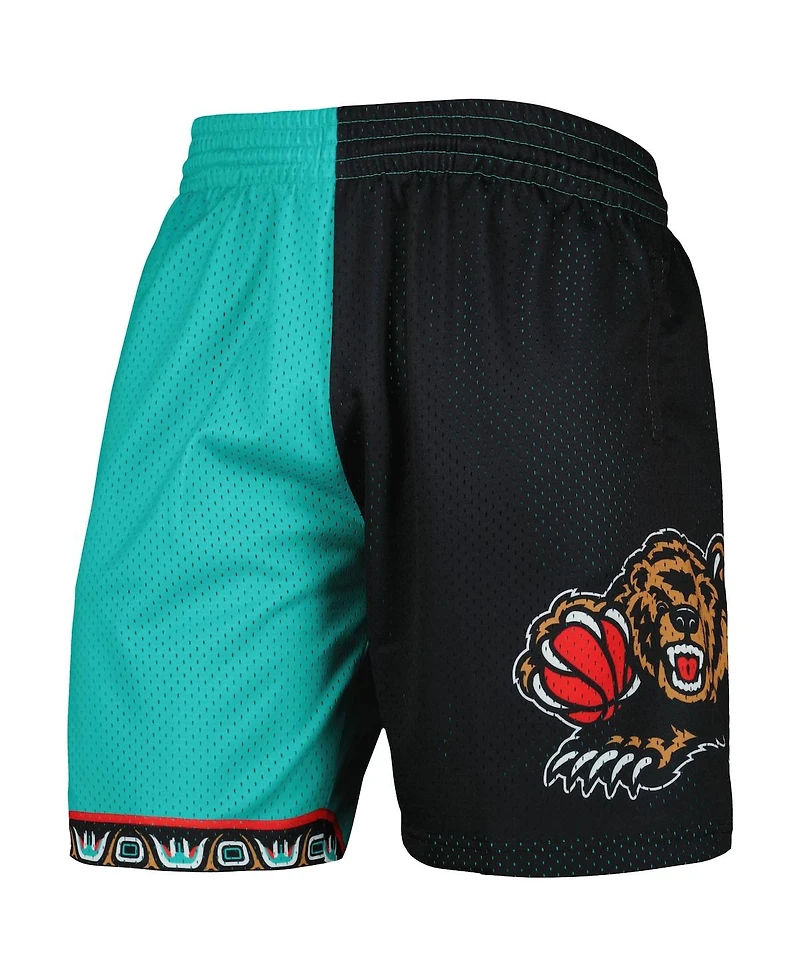 Men's Mitchell & Ness Turquoise, Black Vancouver Grizzlies Hardwood Classics 1998 Split Swingman Shorts
