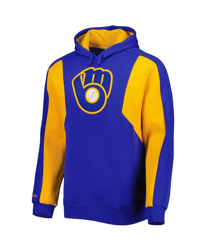 Men's Mitchell & Ness Royal, Gold Milwaukee Brewers Colorblocked Fleece Pullover Hoodie