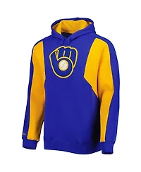 Men's Mitchell & Ness Royal, Gold Milwaukee Brewers Colorblocked Fleece Pullover Hoodie
