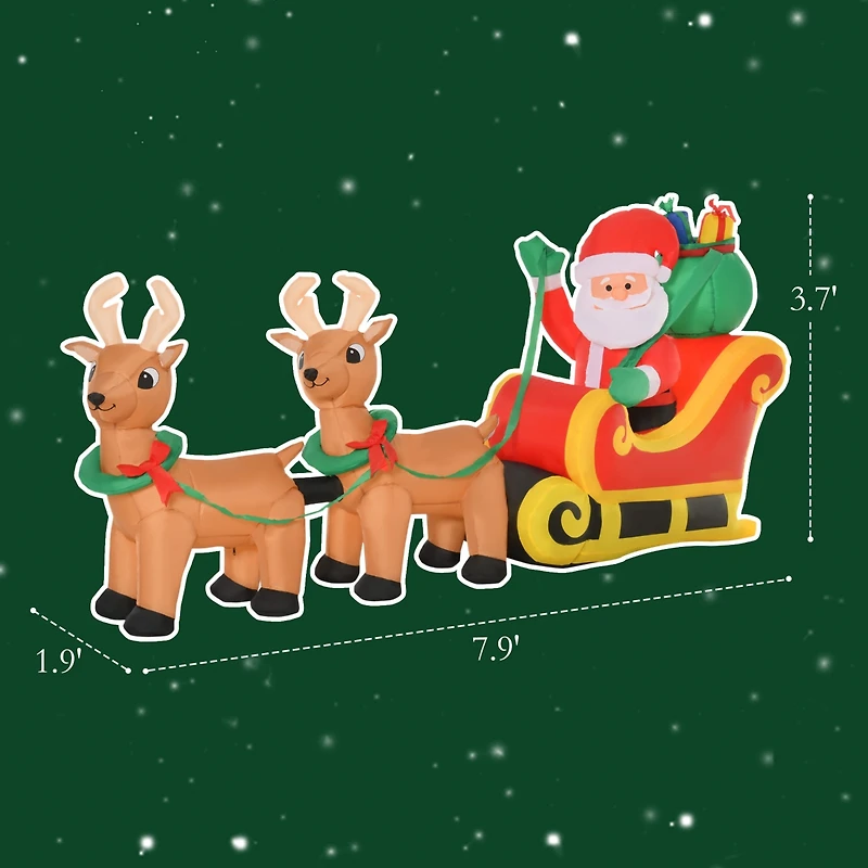 Homcom 8ft Long Christmas Inflatable Santa Claus on Sleigh w/ Reindeer for Yard