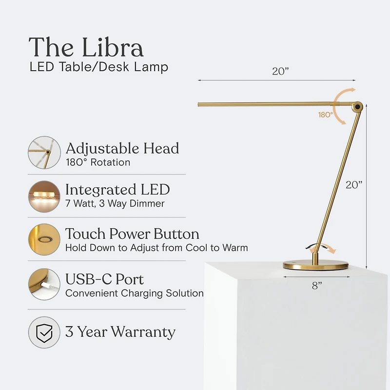 Libra 39" Usb-c Charging Led Desk Lamp with Adjustable Head