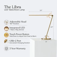 Libra 39" Usb-c Charging Led Desk Lamp with Adjustable Head