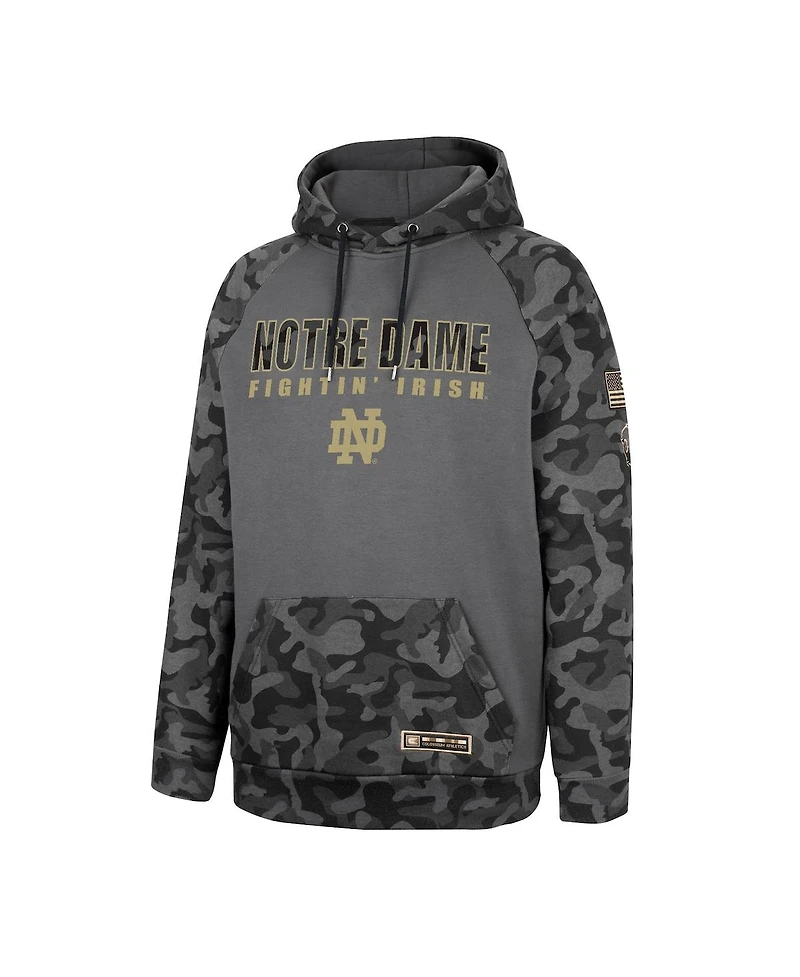 Men's Colosseum Charcoal Notre Dame Fighting Irish Oht Military-Inspired Appreciation Camo Stack Raglan Pullover Hoodie