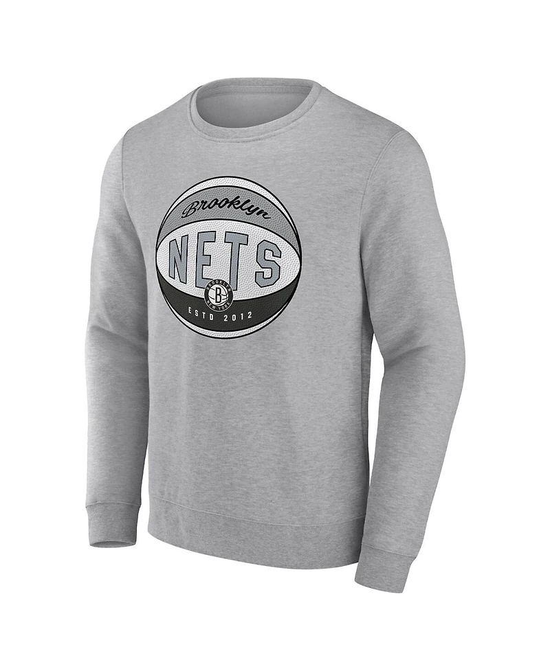 Men's Fanatics Heathered Gray Brooklyn Nets True Classics Vint Pullover Sweatshirt