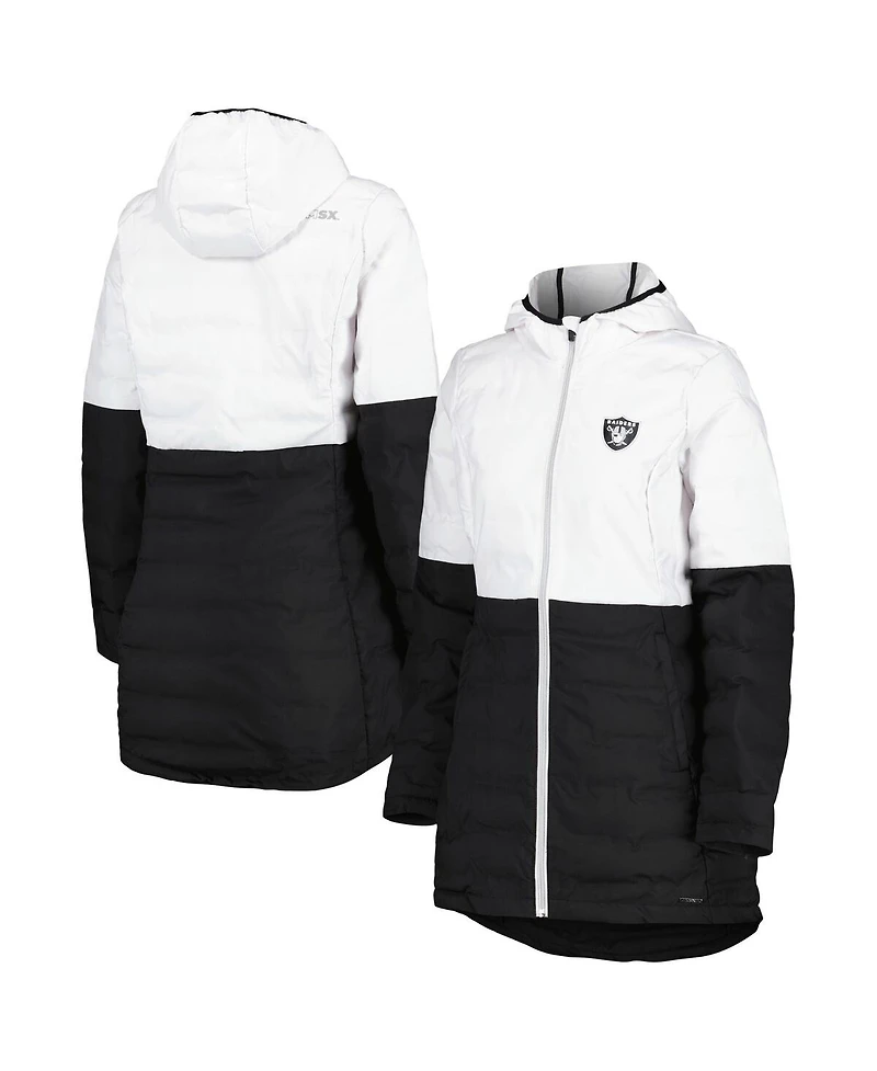 Women's Msx by Michael Strahan White, Black Las Vegas Raiders Willow Quilted Hoodie Full-Zip Jacket