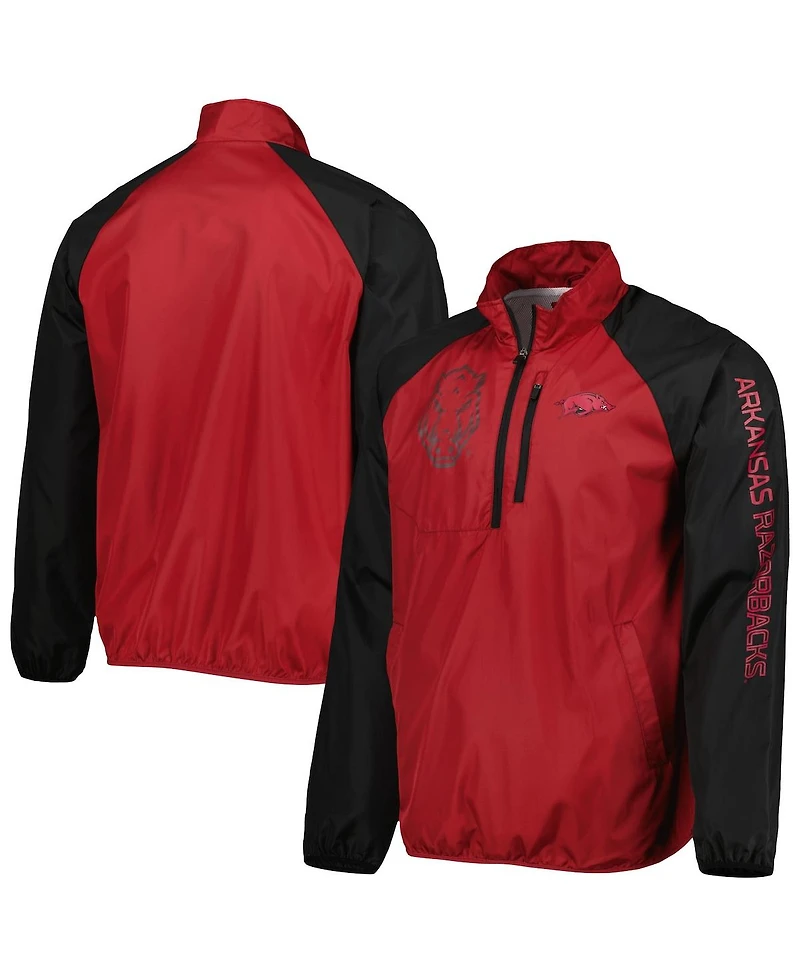 Men's G-iii Sports by Carl Banks Cardinal, Black Arkansas Razorbacks Point Guard Raglan Half-Zip Jacket