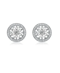 Gv Sterling Silver White Gold Plated Clear Marquise with Round Cubic Zirconia Halo Wreath Earrings
