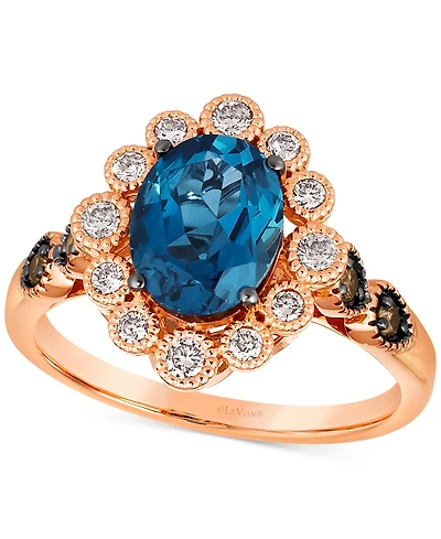 Le Vian Deep Sea Blue Topaz (1-3/4 ct. t.w.) & Diamond (3/8 ct. t.w.) Halo Ring in 14k Rose Gold