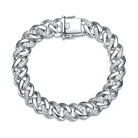 Bold Men's Curb Chain Bracelet with Iced Out Cubic Zirconia in Sterling Silver