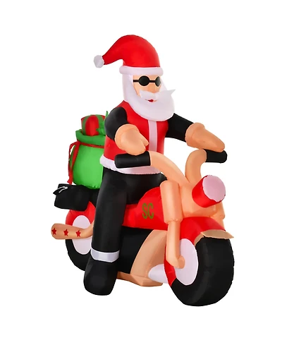 Homcom 6' Long Light Up Motorcycle Santa Claus Inflatable Yard Decor Holiday