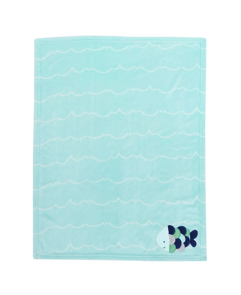 Lambs & Ivy Oceania Blue Nautical Fish Luxury Coral Fleece Baby Blanket