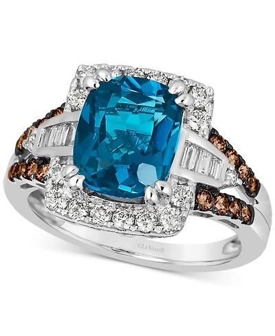 Le Vian Chocolatier Deep Sea Blue Topaz (2-1/2 ct. t.w.) & Diamond (5/8 ct. t.w.) Halo Ring in 14k White Gold